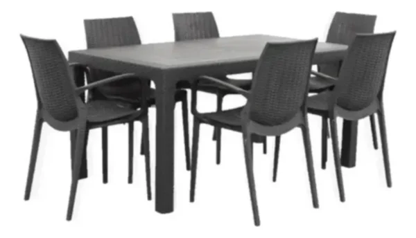 Juego 6 Más que Sillas Melodi + Mesa Alta 150x90 Alejo Estructura Negro