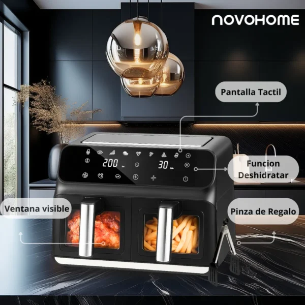 Freidora de Aire Novohome Digital 8Lts Doble Canastos 4+4 1700W NH-AF DUAL 100W - Image 4