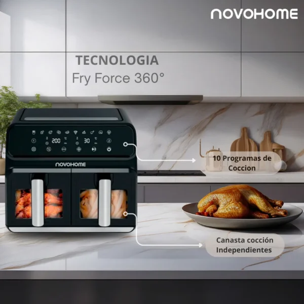 Freidora de Aire Novohome Digital 8Lts Doble Canastos 4+4 1700W NH-AF DUAL 100W - Image 5